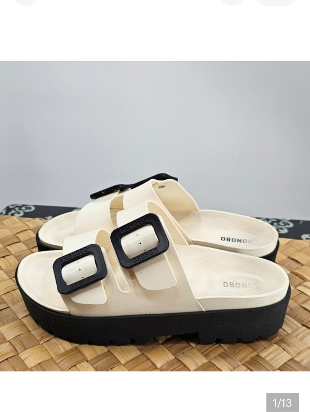 Women’s Cream Platform Slide Sandals with Black Buckles